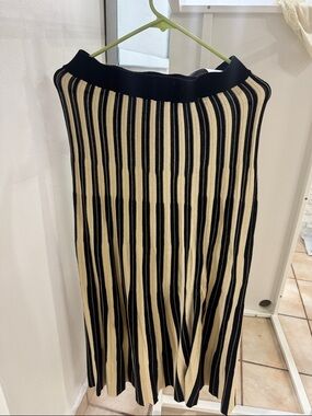 Mango Black and Cream Vertical Stripe Knit Midi Skirt
